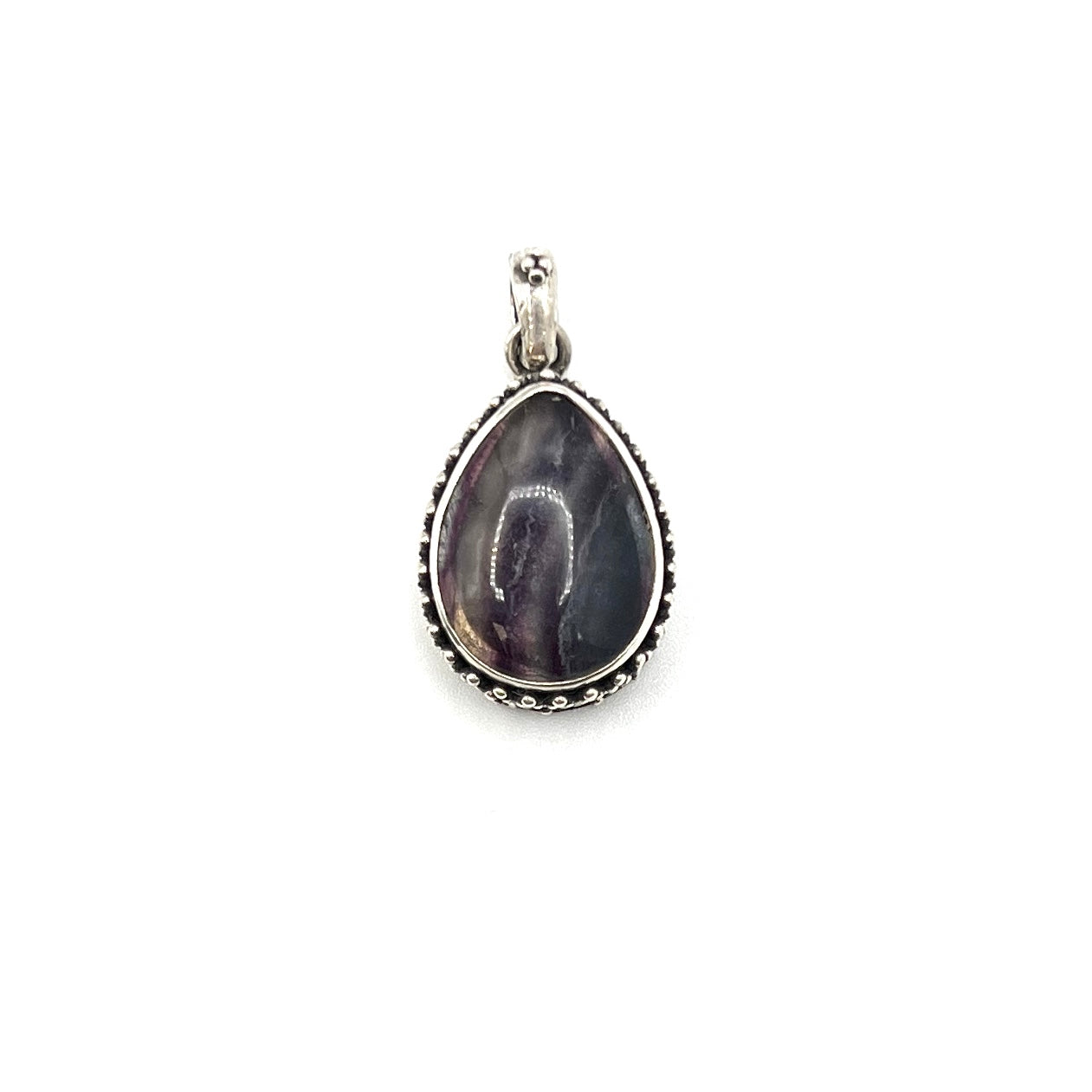 Sterling Silver Beaded Fluorite Teardrop Pendants