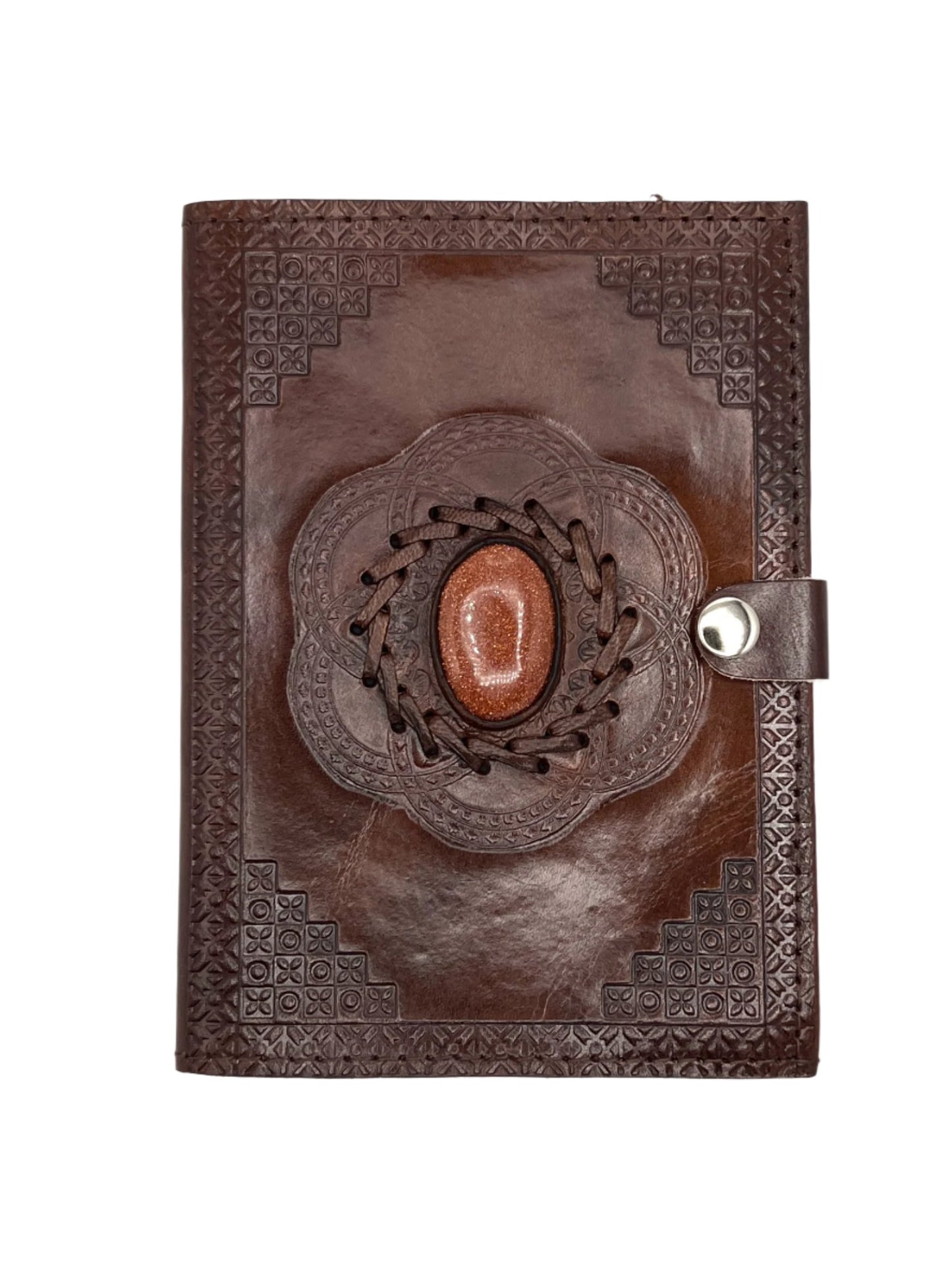 Camel Leather Gemstone Journal | Lotus | 7" x 5" x 1/2"