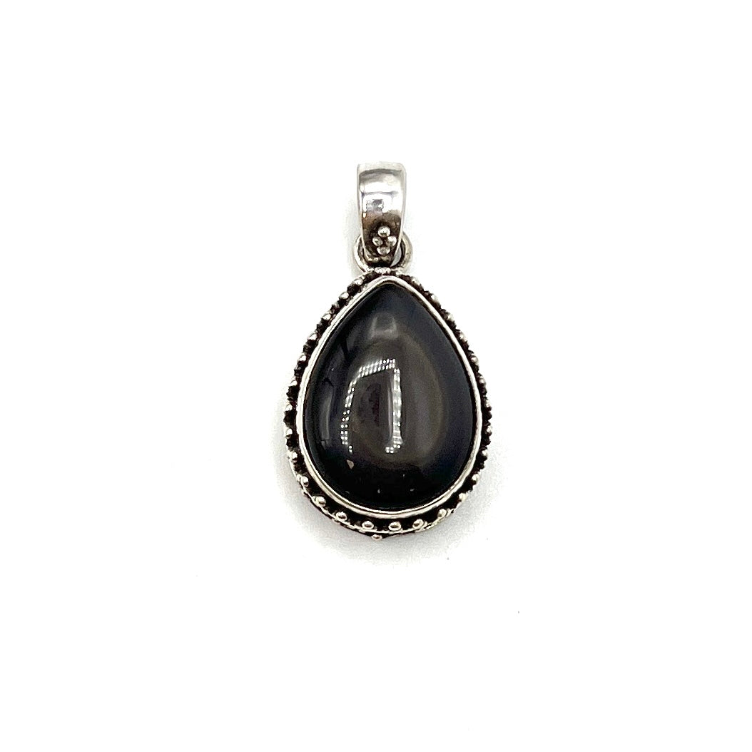 Sterling Silver Beaded Rainbow Obsidian Pendants