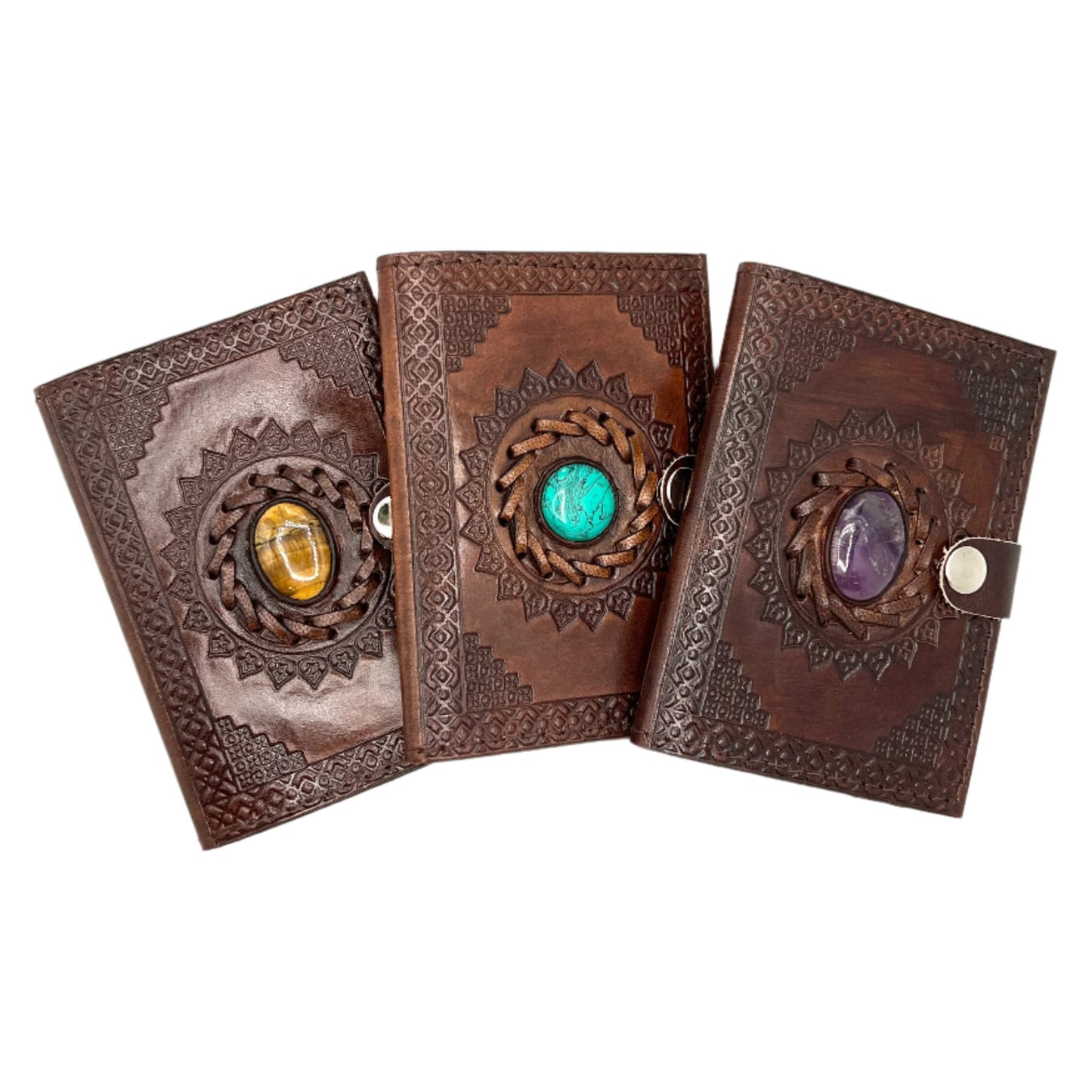 Camel Leather Gemstone Journal | Star Mandala | 5" x 3.5" x 1/2"