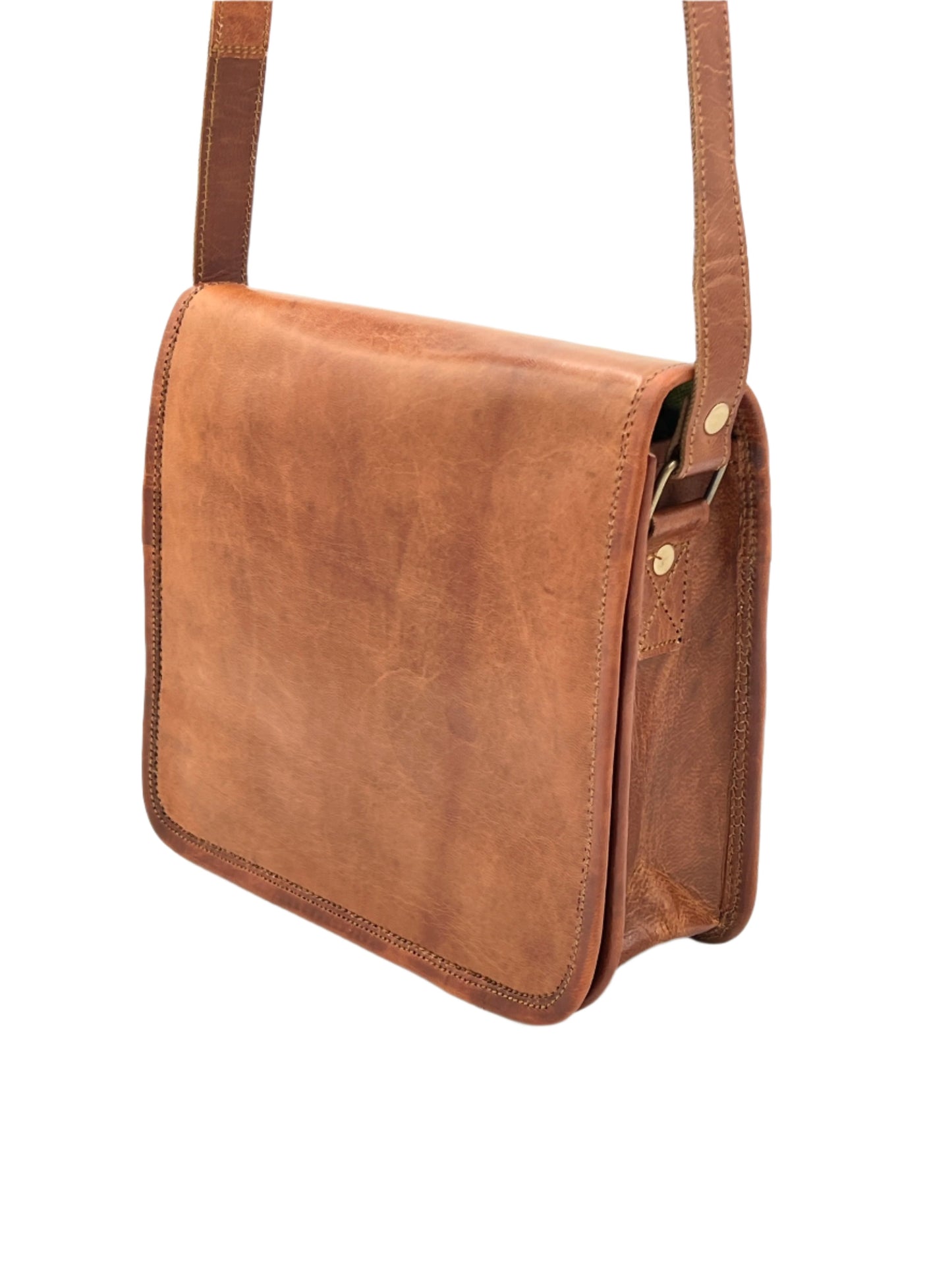 Camel Leather Cross Body Saddle Bag