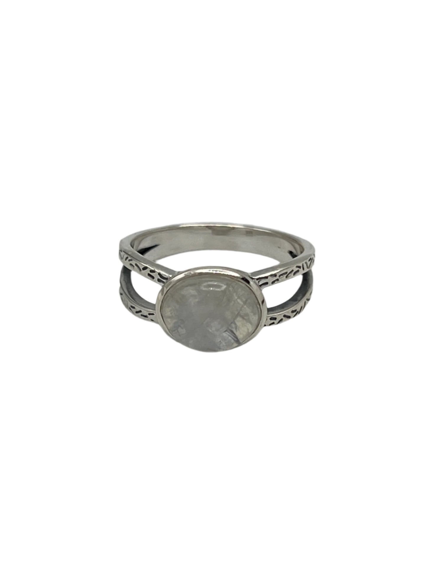 Sterling Silver Oval Moonstone Etched Ring