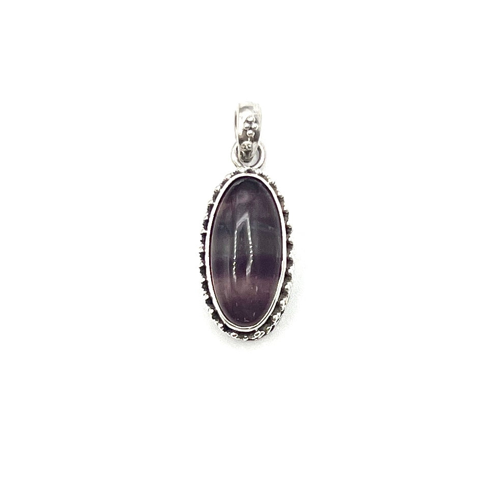 Sterling Silver Beaded Fluorite Oval Pendants