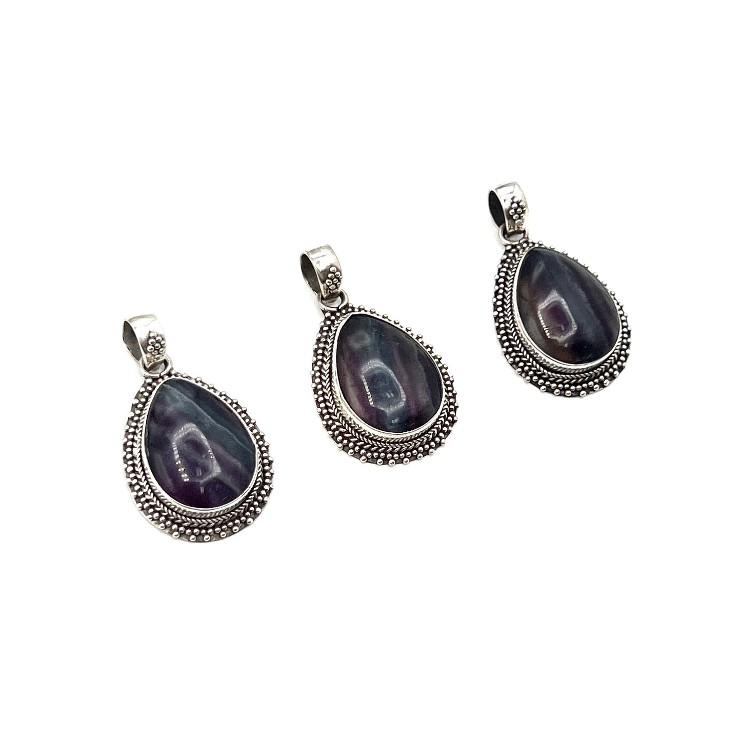 Sterling Silver Fluorite Teardrop Pendants