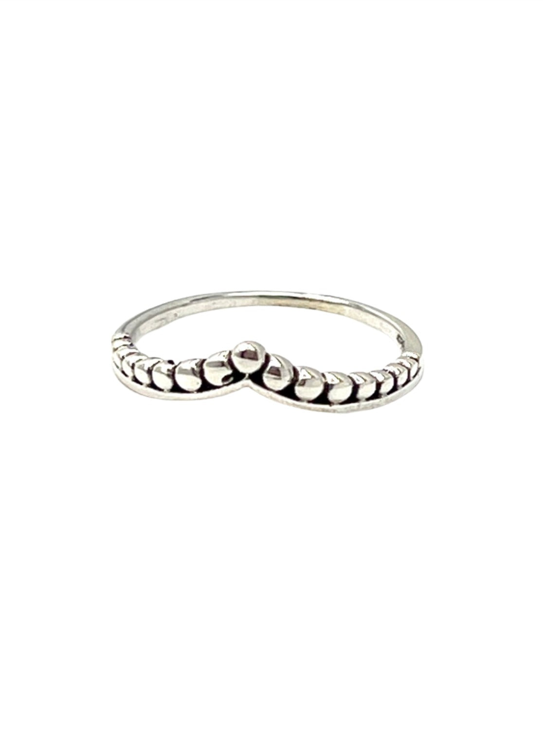 Sterling Silver Beaded Chevron Ring