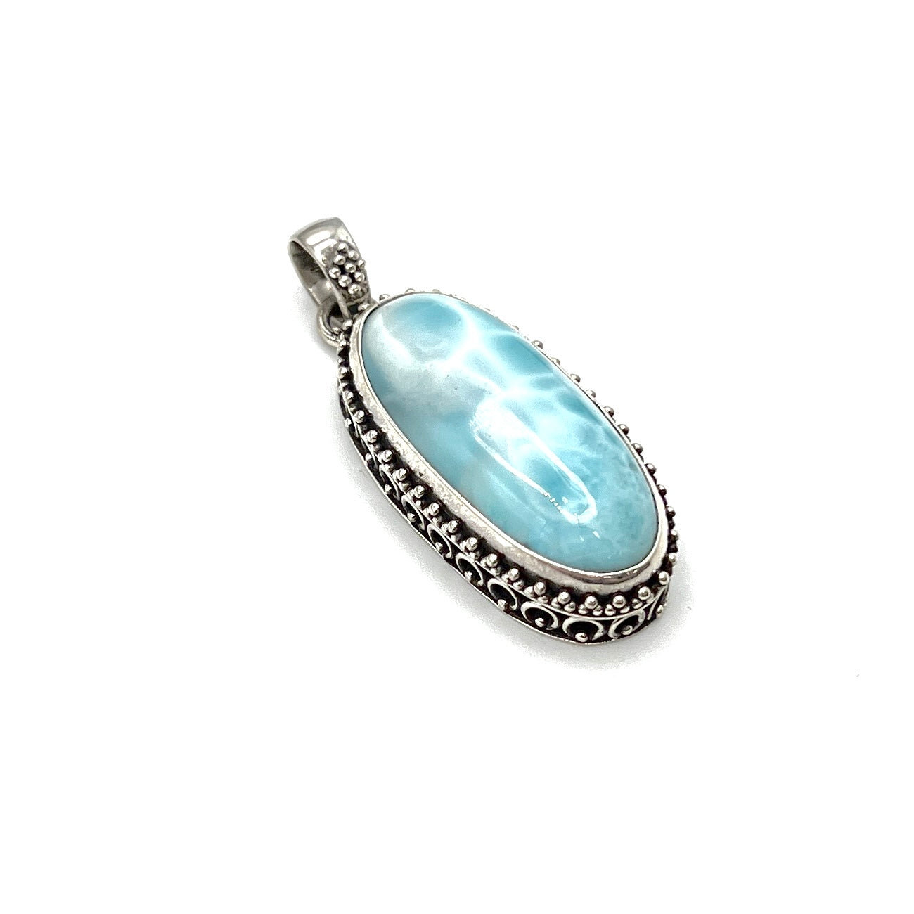 Sterling Silver Beaded Larimar Freeform Pendants