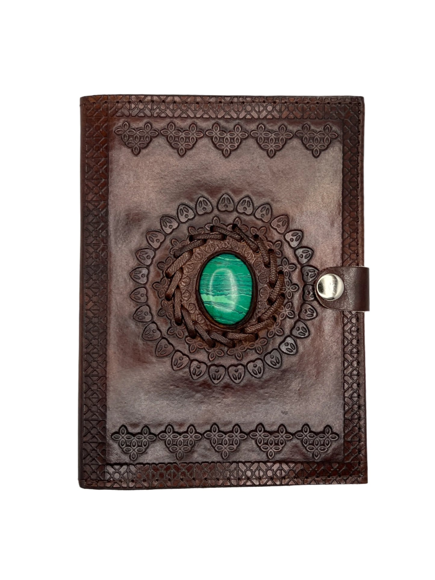 Camel Leather Gemstone Journal | Leaf Mandala | 7" x 5" x 1/2"