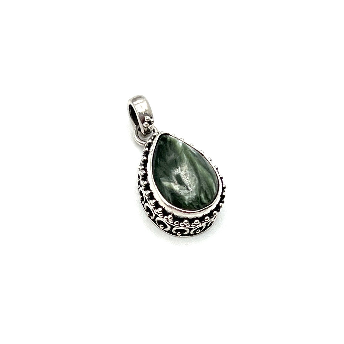 Sterling Silver Beaded Seraphinite Teardrop Pendants