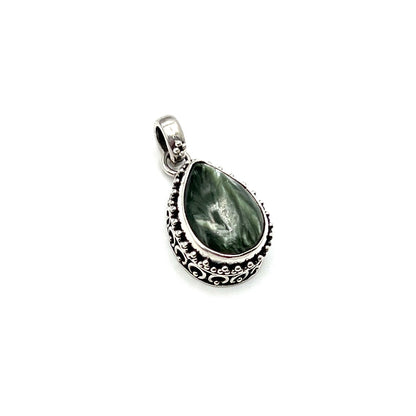 Sterling Silver Beaded Seraphinite Teardrop Pendants