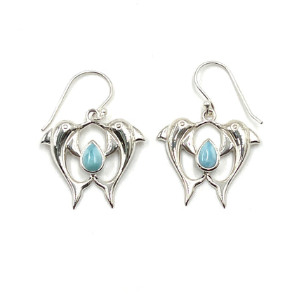 Sterling Silver Larimar Dolphin Earrings