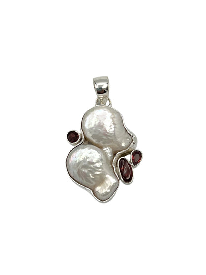 Sterling Silver Pearl & Garnet Pendants