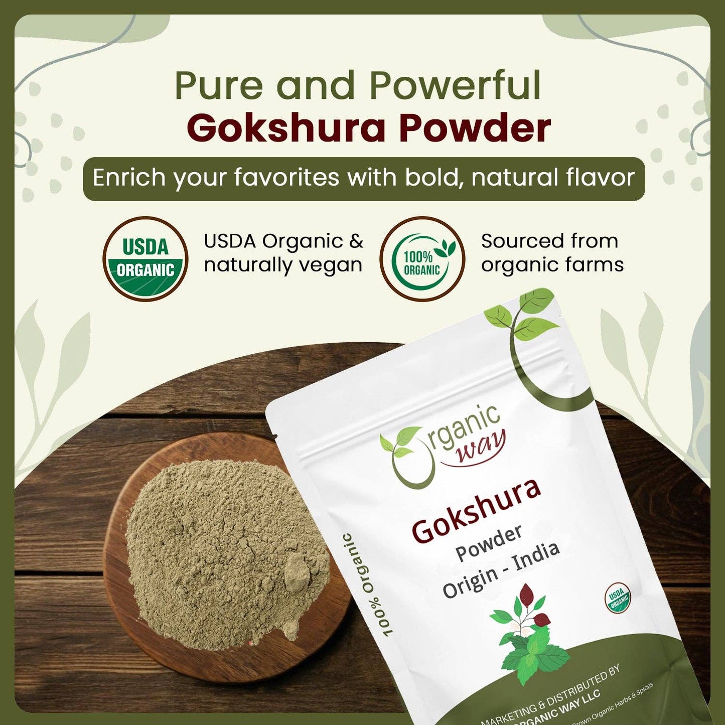 Organic Gokshura Powder - USDA Certified | Origin - India