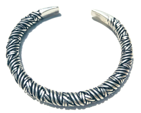 Sterling Silver Hill Tribe Braided round Cuff Bracelet