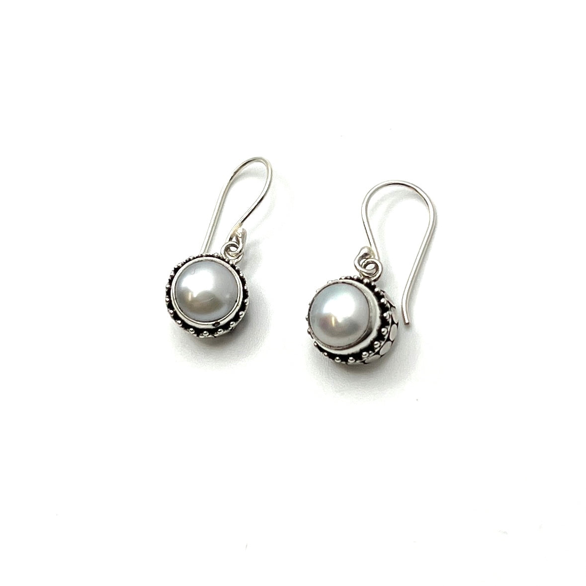 Sterling Silver Filigree Round Pearl Earrings