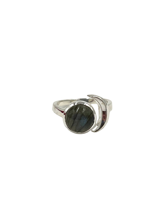 Crescent Moon Labradorite Ring