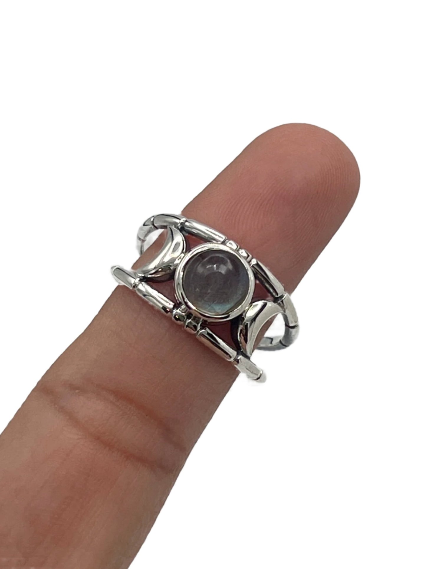 Sterling Silver Labradorite & Moonstone Moon Rings