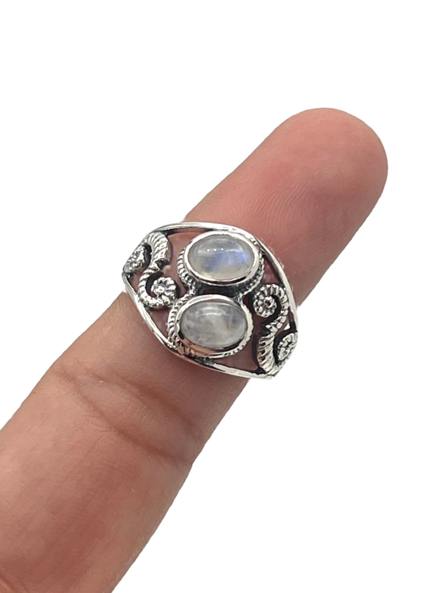 Sterling Silver Labradorite & Moonstone Twist Swirl Rings