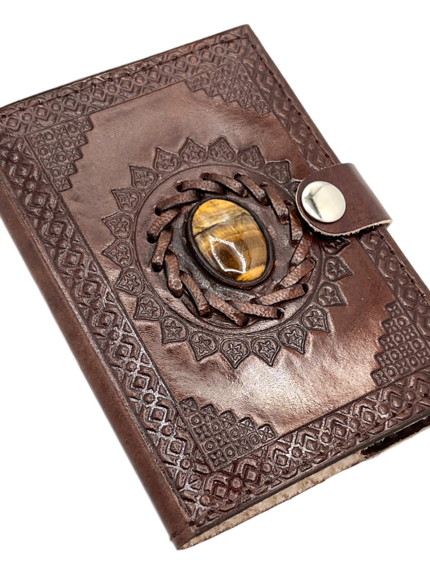 Camel Leather Gemstone Journal | Star Mandala | 5" x 3.5" x 1/2"