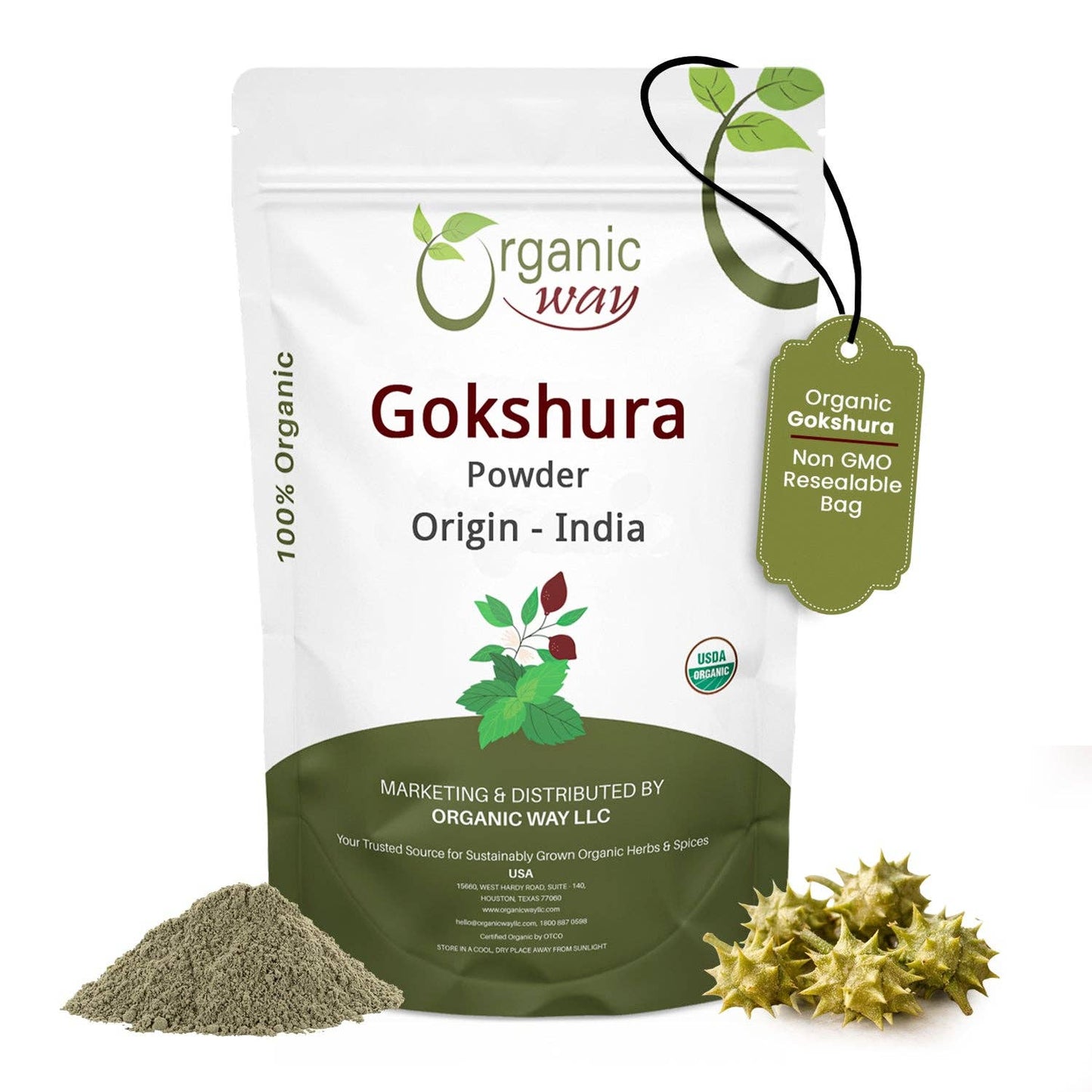 Organic Gokshura Powder - USDA Certified | Origin - India