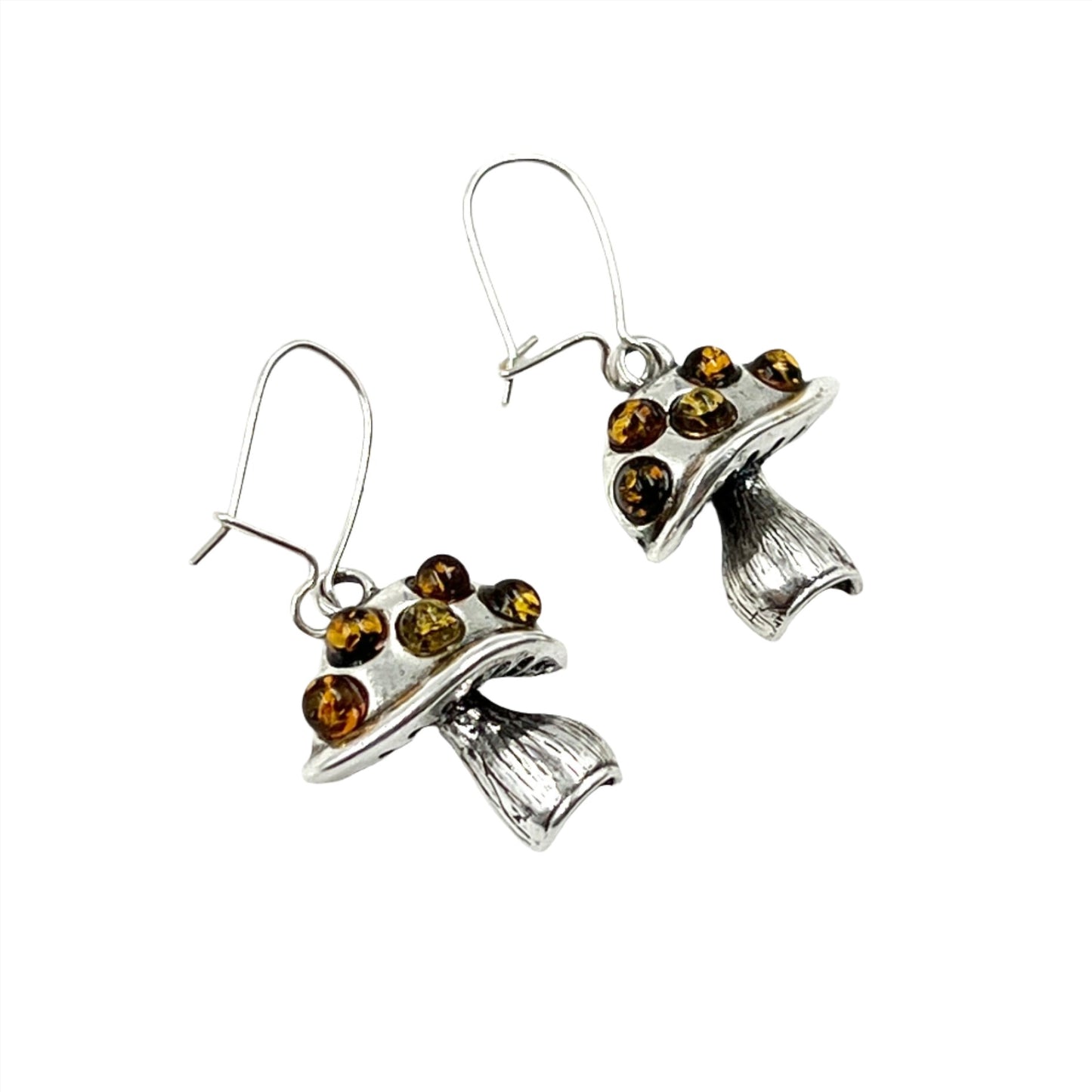 Sterling Silver Amber Mushroom Earrings