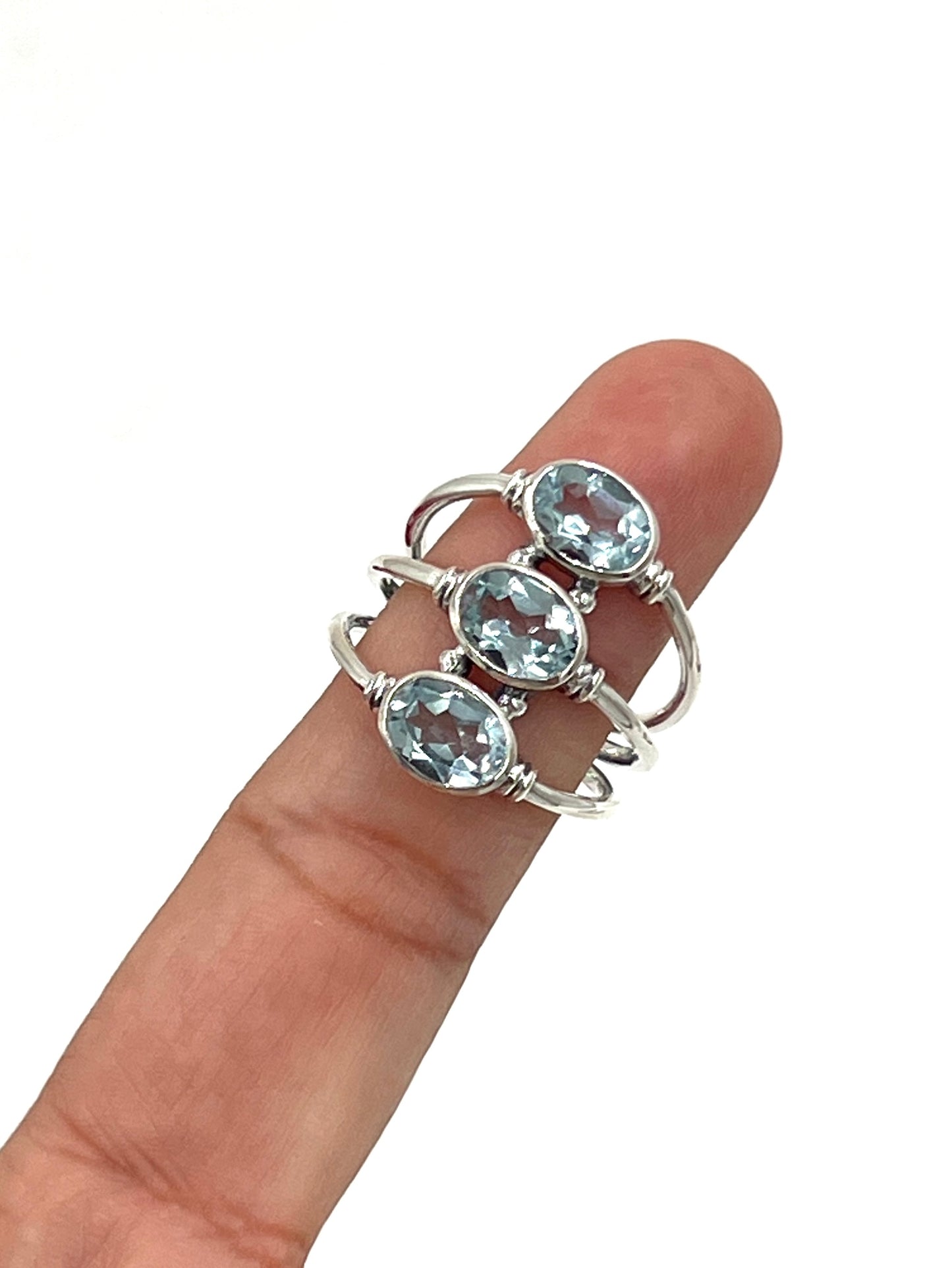 Triple Oval Blue Topaz Ring