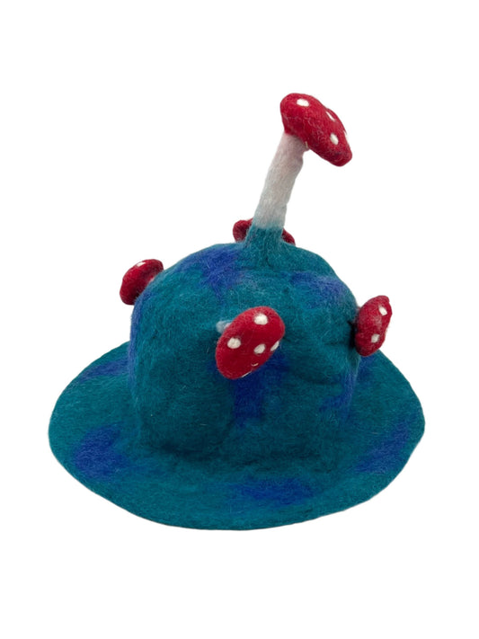 Hand felted Mushroom Wool Hats | Blues