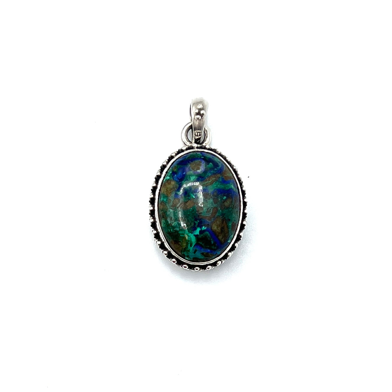 Sterling Silver Beaded Azurite & Malachite Oval Pendants