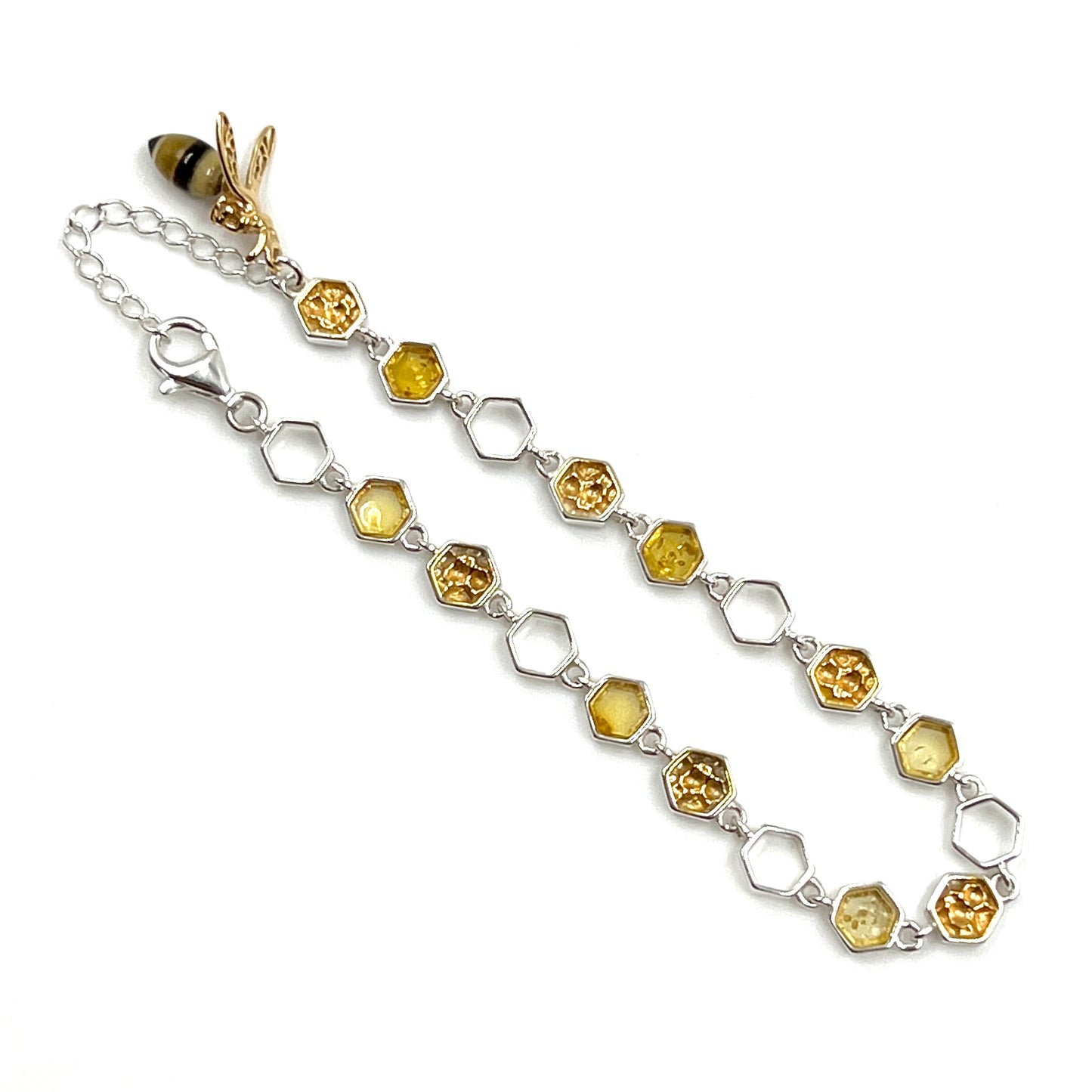 Sterling Silver Amber Honey Comb Bracelet