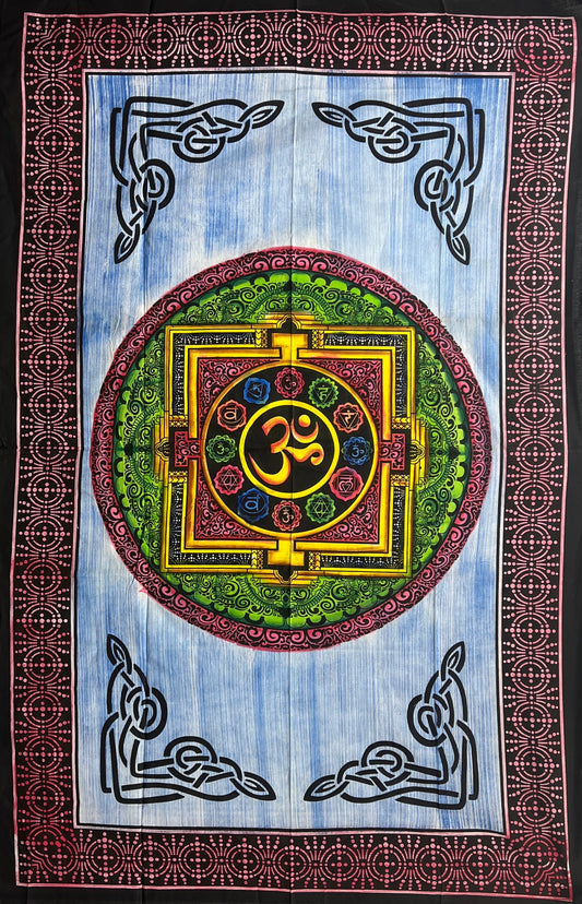 Hand printed Om Mandala Tapestry