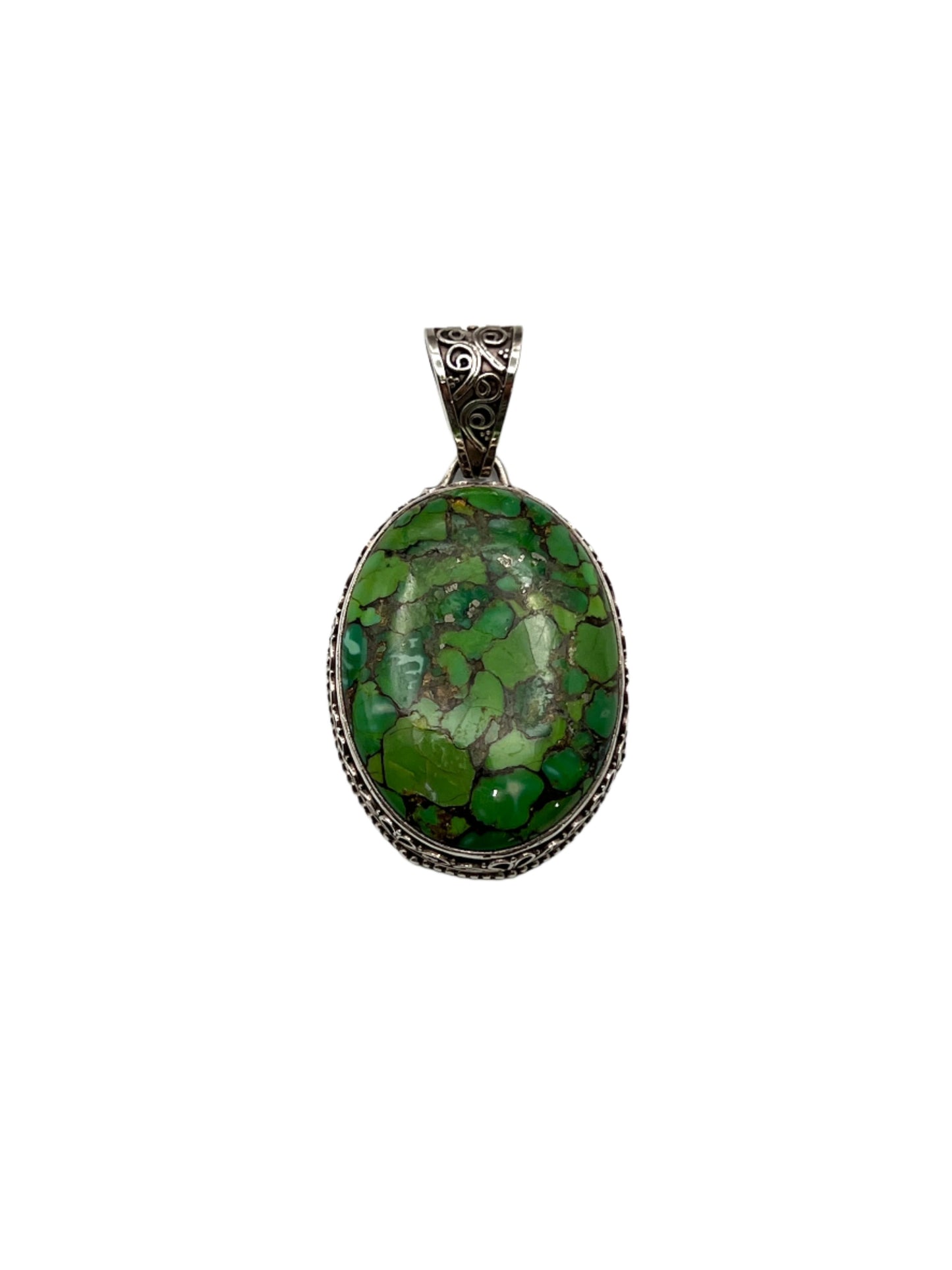 Sterling Silver Filigree Large Green Turquoise Pendants