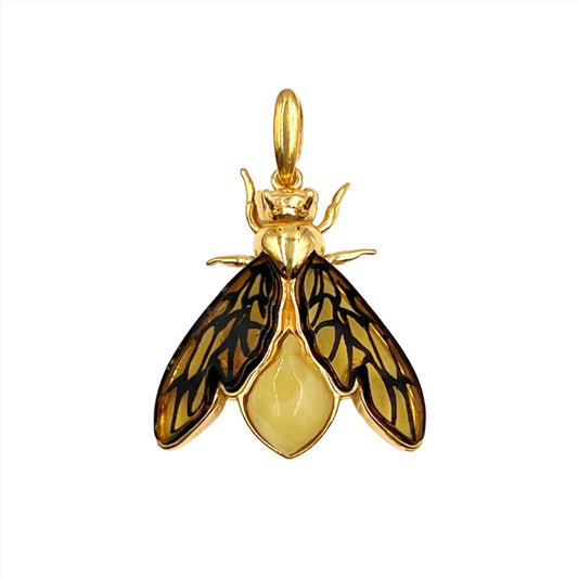 Gold Plated Silver Amber Bee Pendants