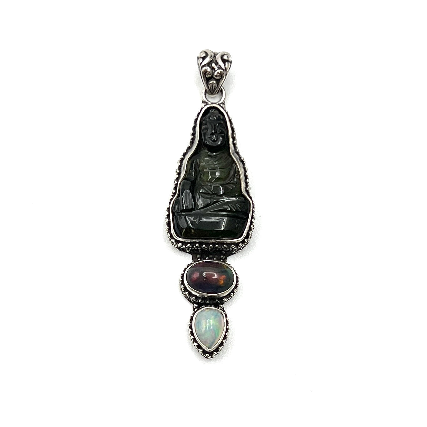 Buddha Moldavite & Opal Pendants
