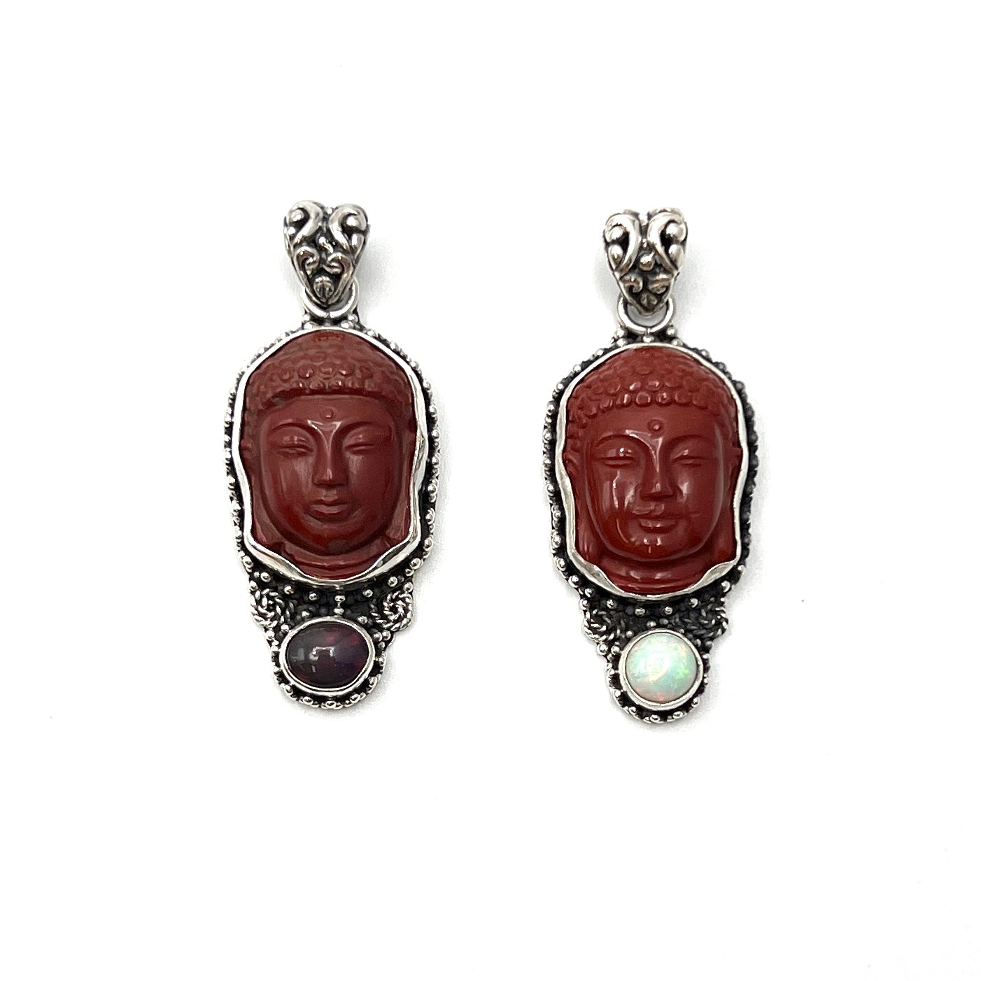 Red Jasper & Opal Buddha Head Pendants