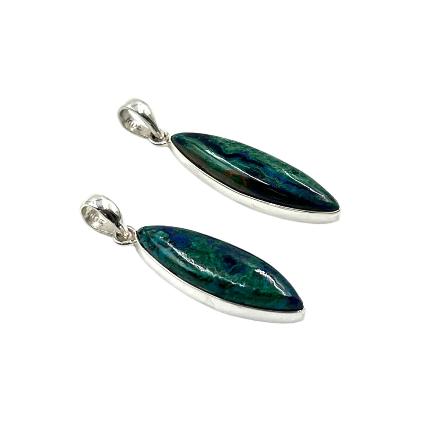 Sterling Silver Azurite Malachite Marquise Pendants