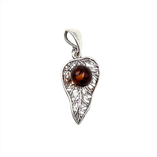 Sterling Silver Amber Leaf Pendant