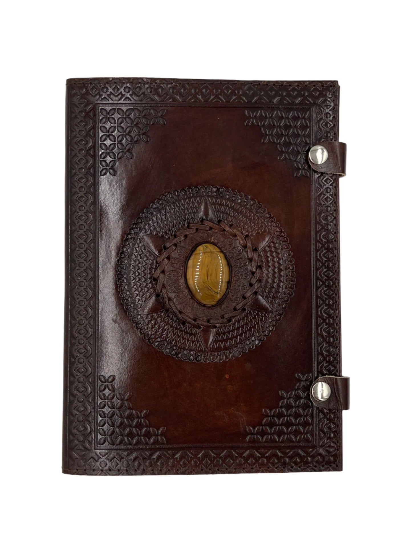 Camel Leather Gemstone Journal | Spiked Mandala | 10" x 7" x 1/2"