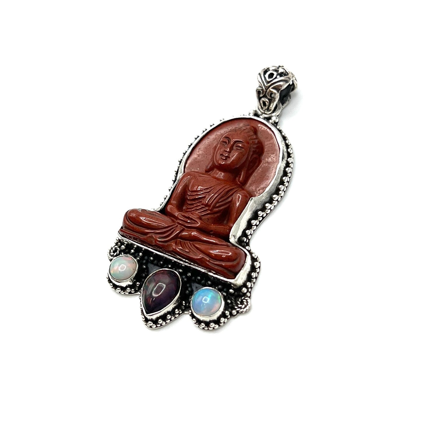 Sterling Silver Red Jasper & Opal Buddha Pendant