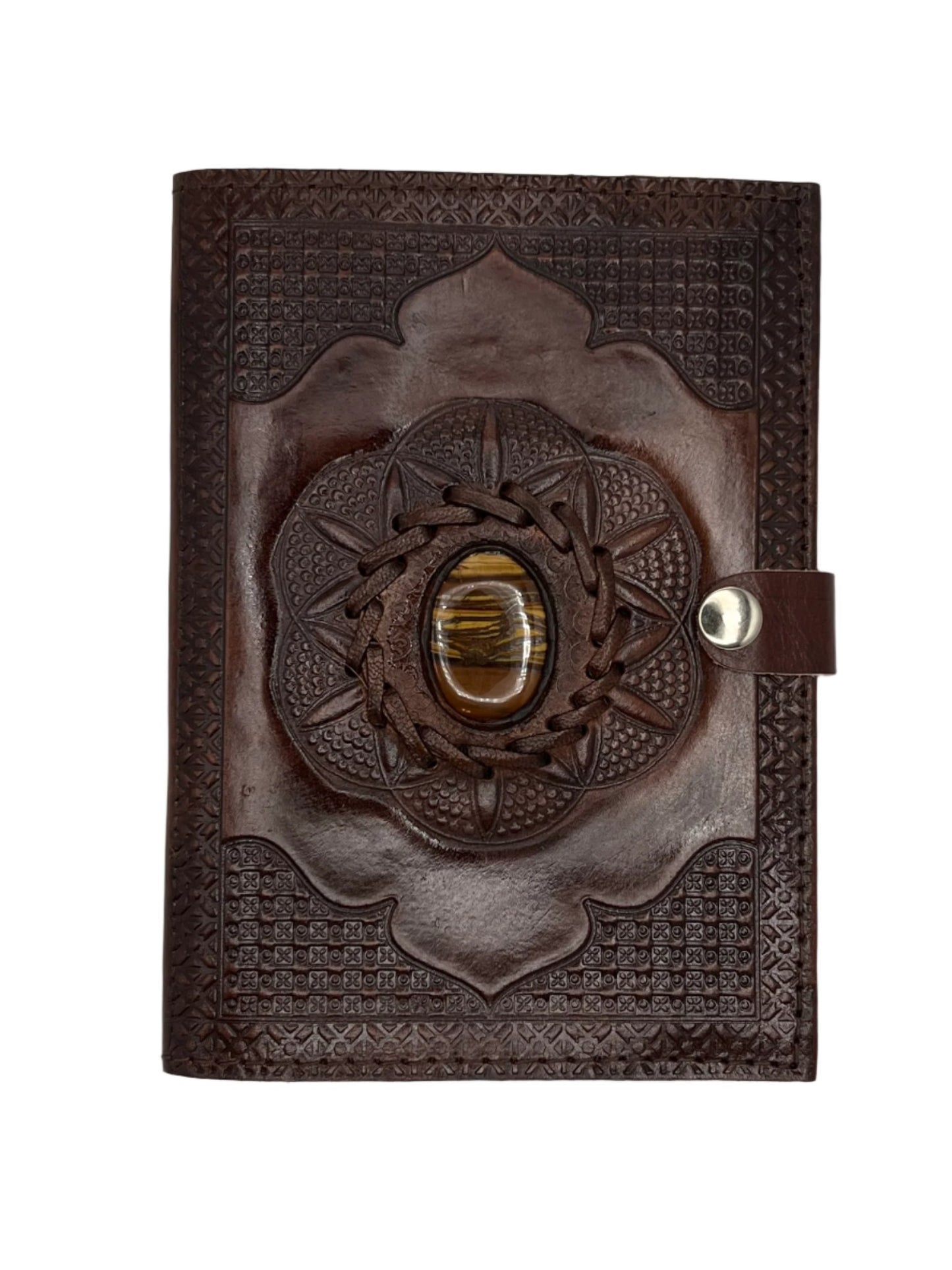 Camel Leather Gemstone Journal | Spiked Lotus | 7" x 5" x 1/2"