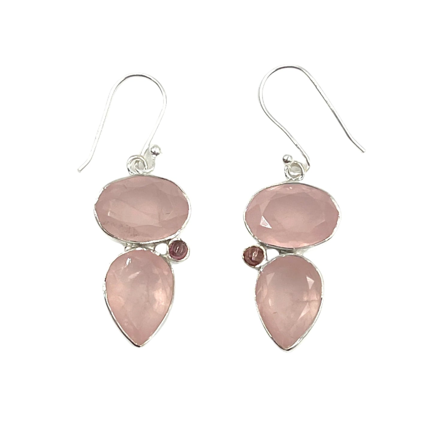 Teardrop Rose Quartz & Tourmaline Earrings