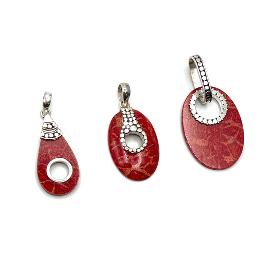 Sterling Silver Red Coral Beaded Pendants