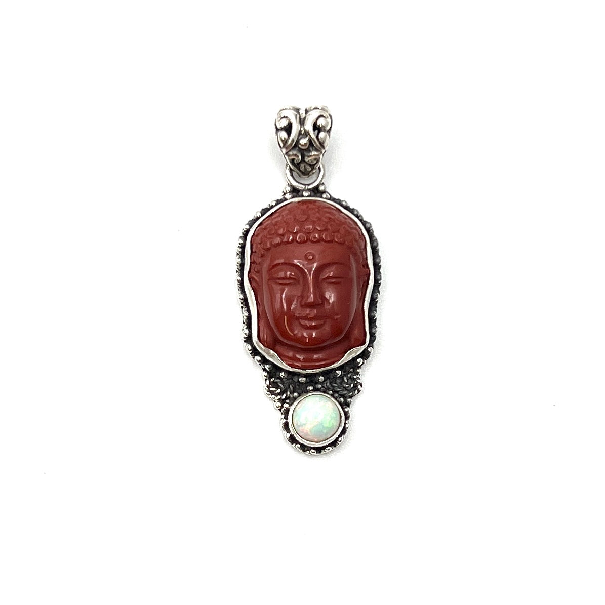 Red Jasper & Opal Buddha Head Pendants