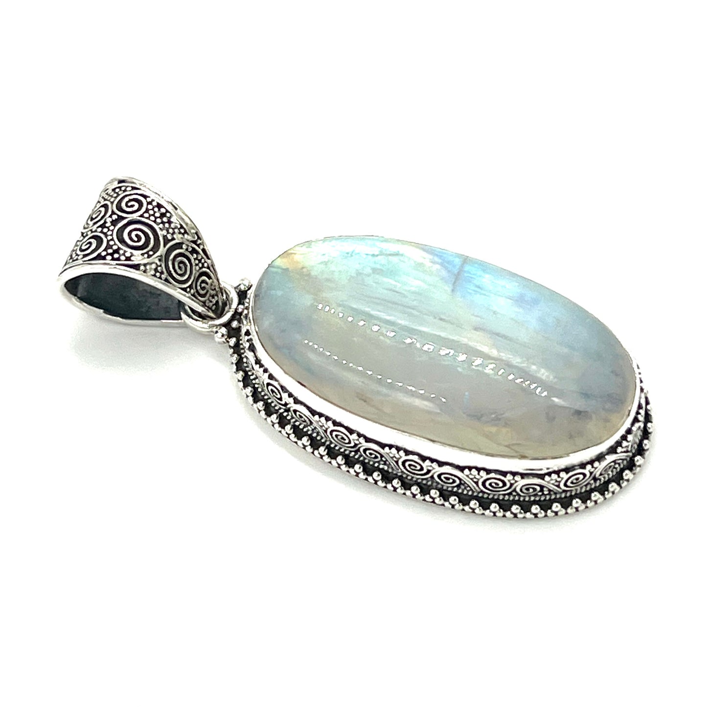 Sterling Silver Filigree Oval Moonstone Pendants