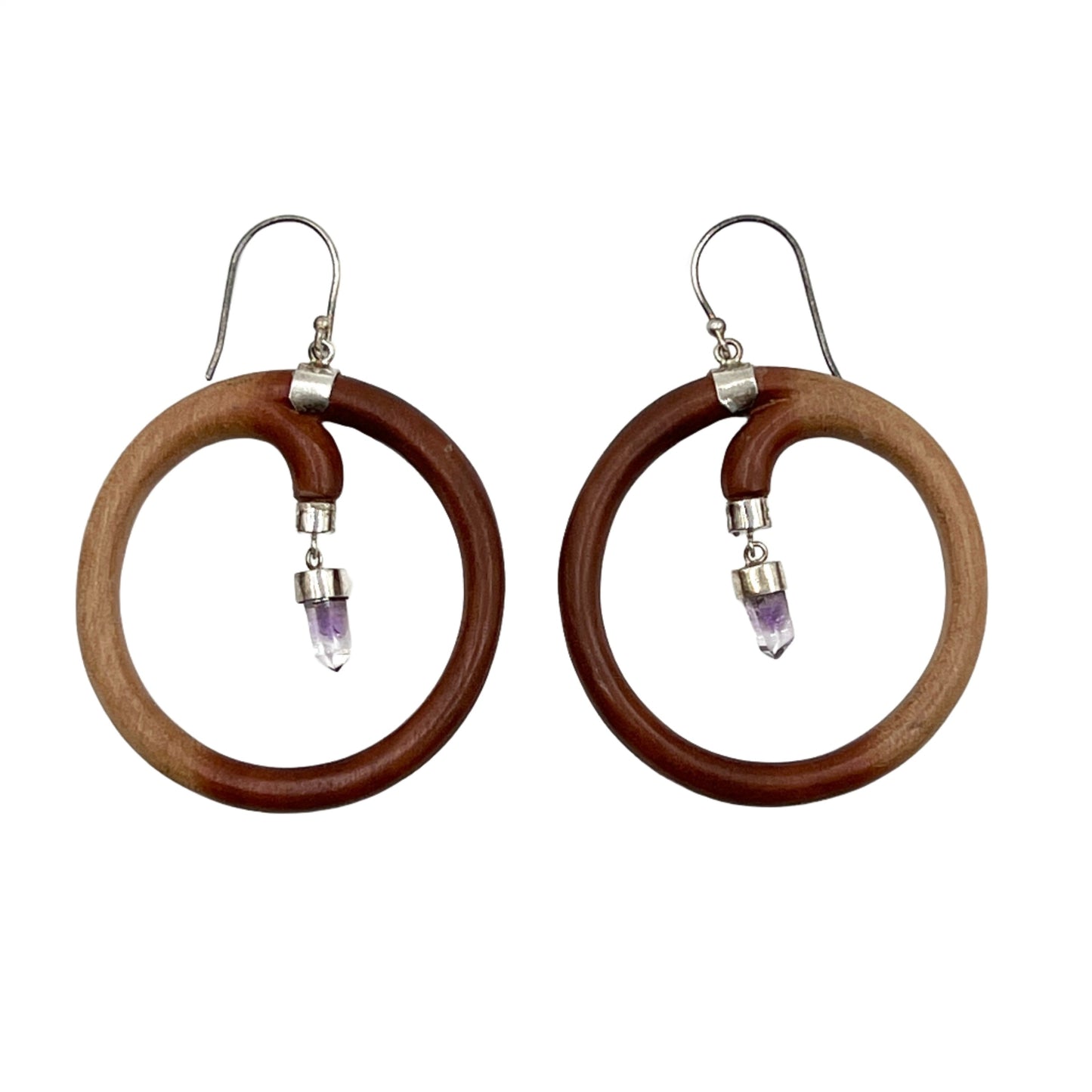 Sterling Silver Crystal Wood Hoop Earrings