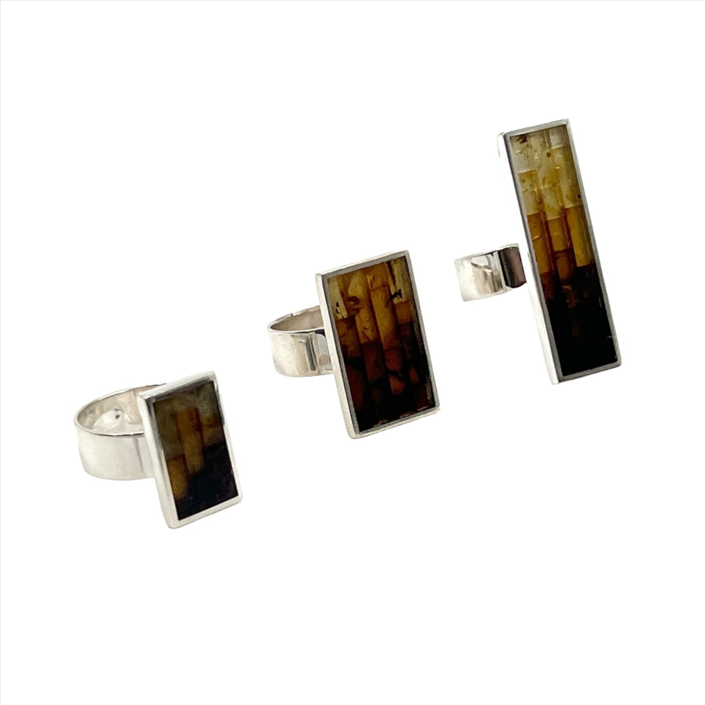 Sterling Silver Rectangle Amber Rings