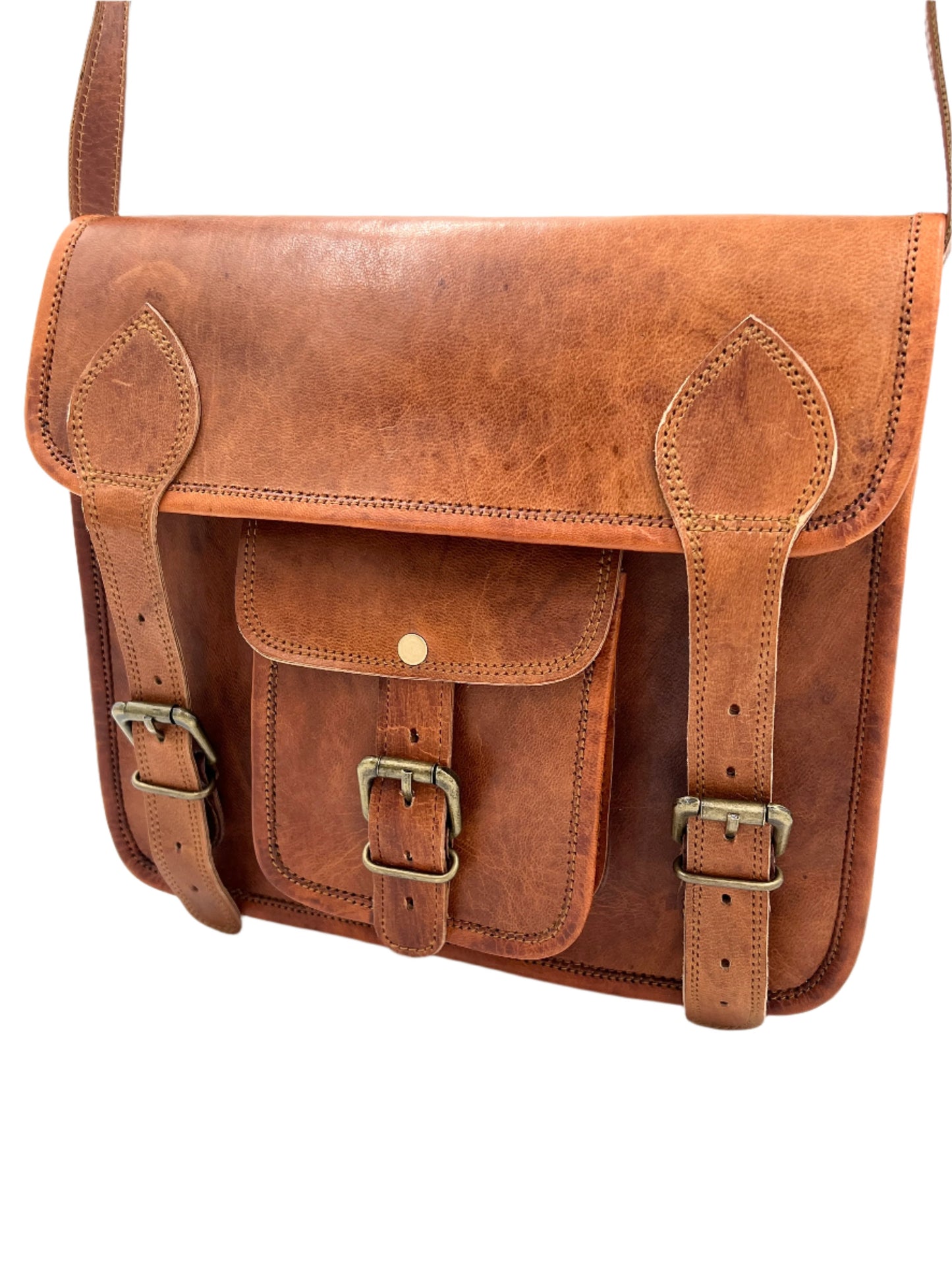 Camel Leather Cross Body Messenger Bag