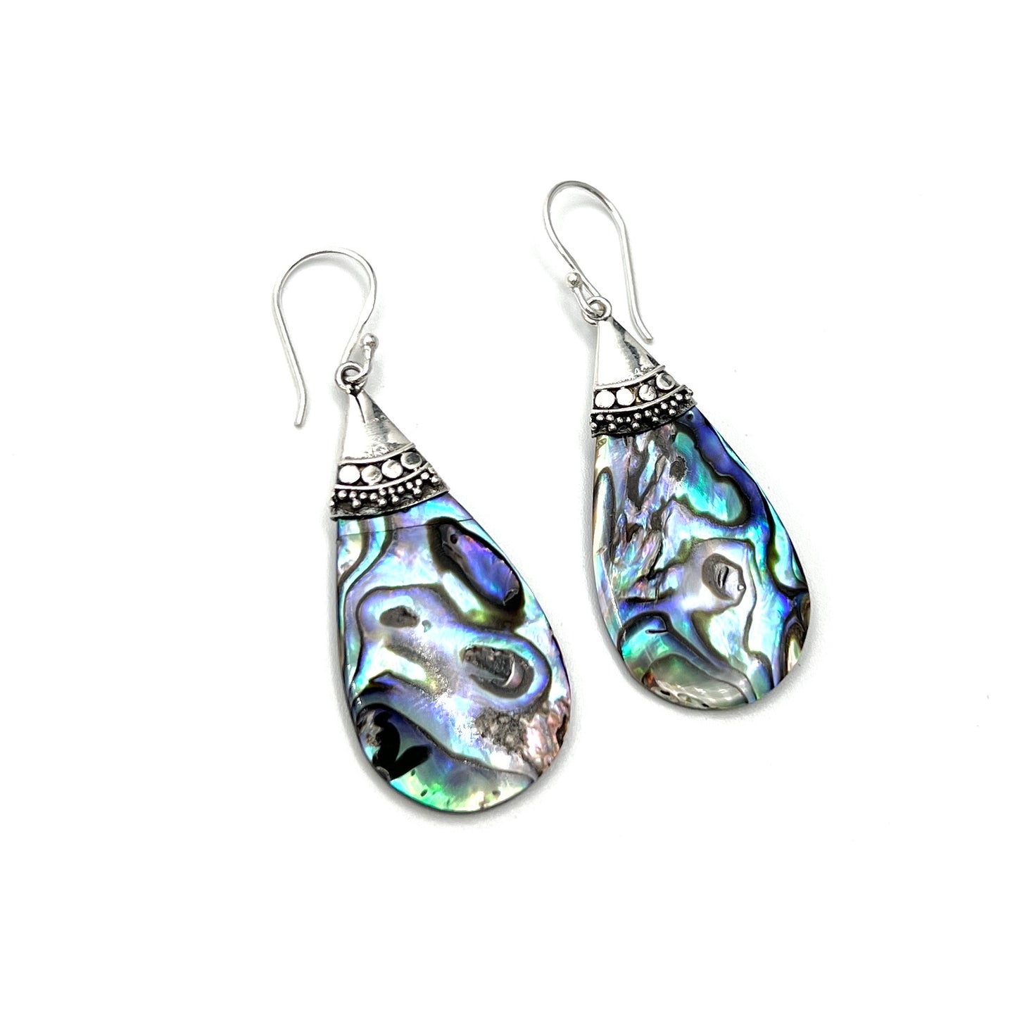 Sterling Silver Teardrop Filigree Abalone Earrings