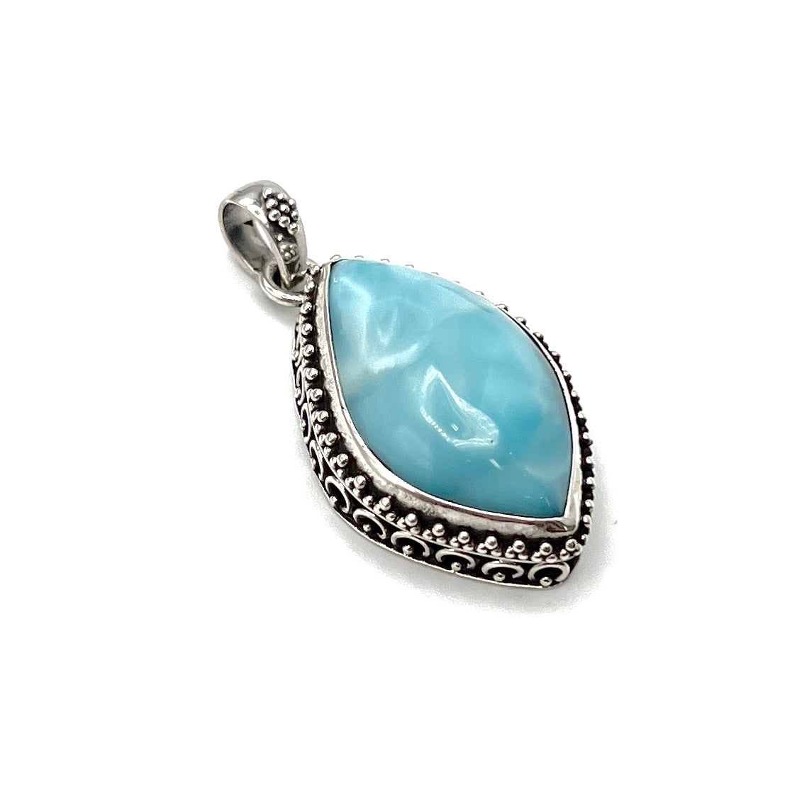 Sterling Silver Beaded Larimar Freeform Pendants