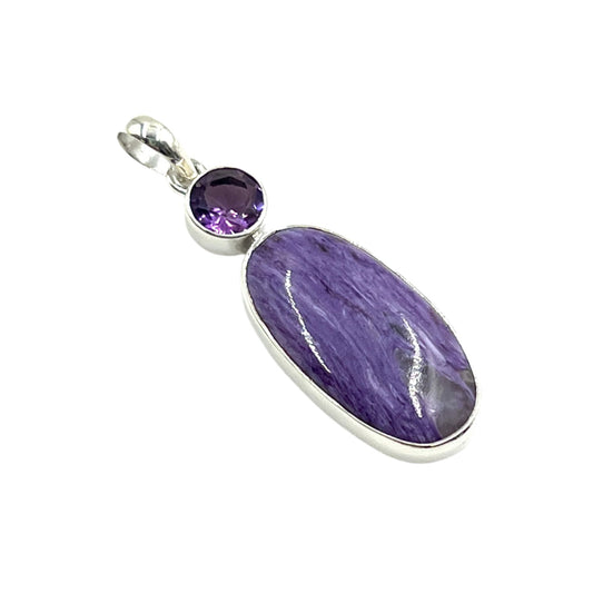 Sterling Silver Amethyst & Charoite Oval Pendants