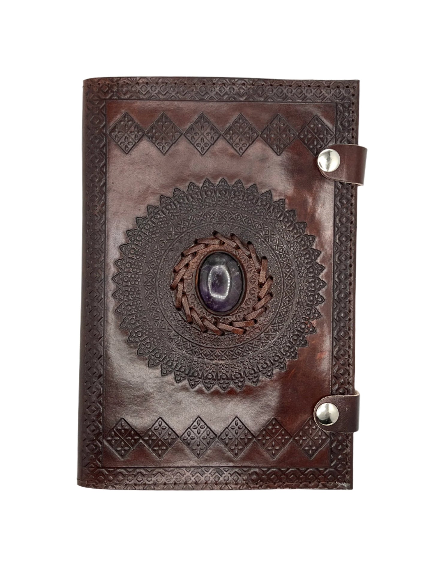 Camel Leather Gemstone Journal | Diamond Mandala | 9" x 6" x 1/2"