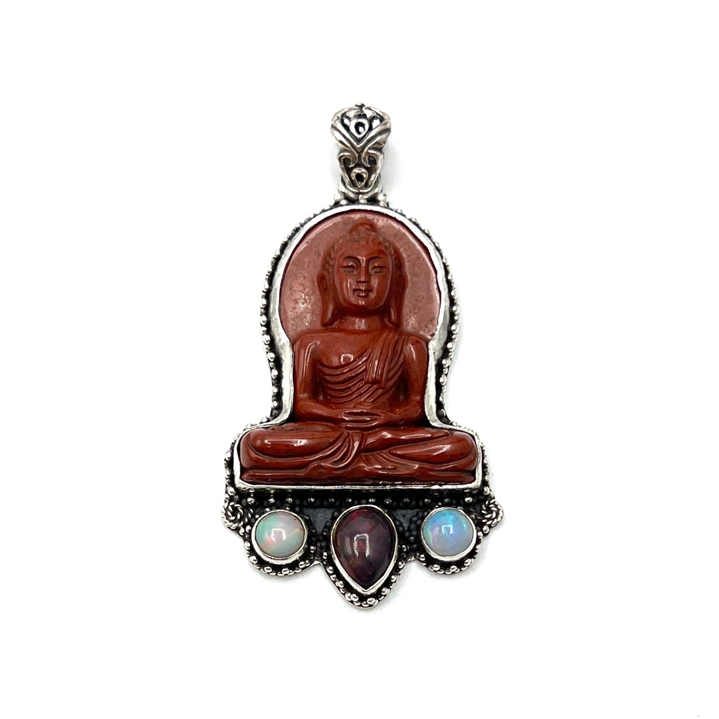 Sterling Silver Red Jasper & Opal Buddha Pendant